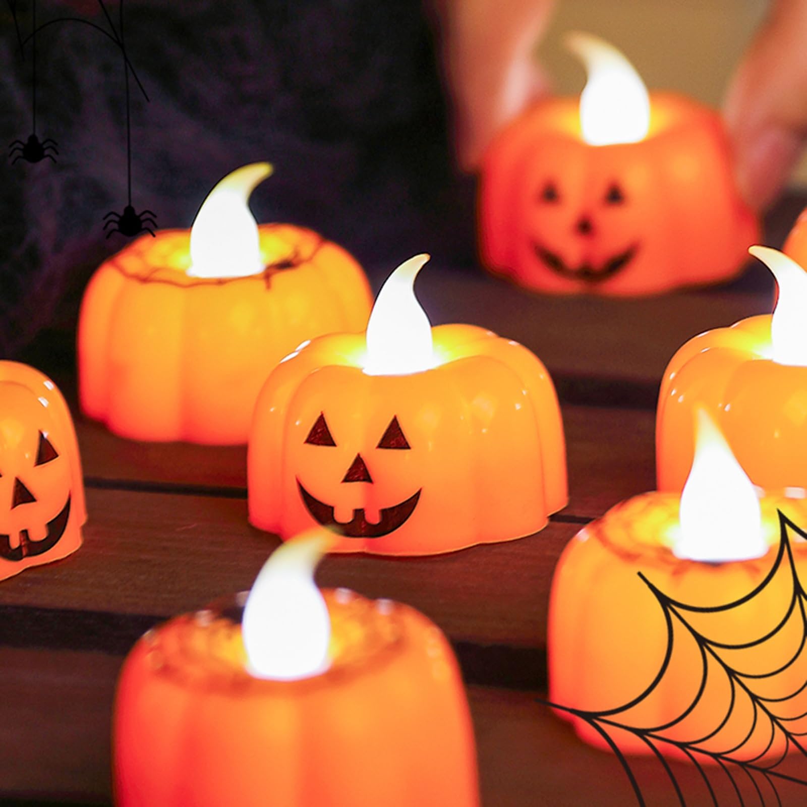 Halloween Zucca Tea Lights Decorazioni Autunno Decor Tealights Arancioni a LED a Batteria Candele Elettriche Senza Fiamma per la Tavola di Casa Decorazione Festa Interna(24pcs)