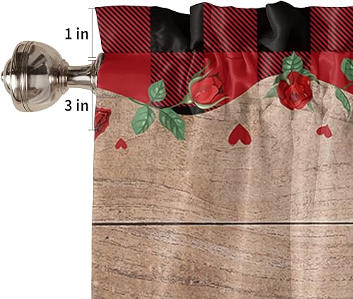 Miniatura 5 de Juego de cenefas y niveles de cortina de San Valentín para ventanas de cocina, panel de bolsillo para barra de corazón rojo y negro, cenefas de