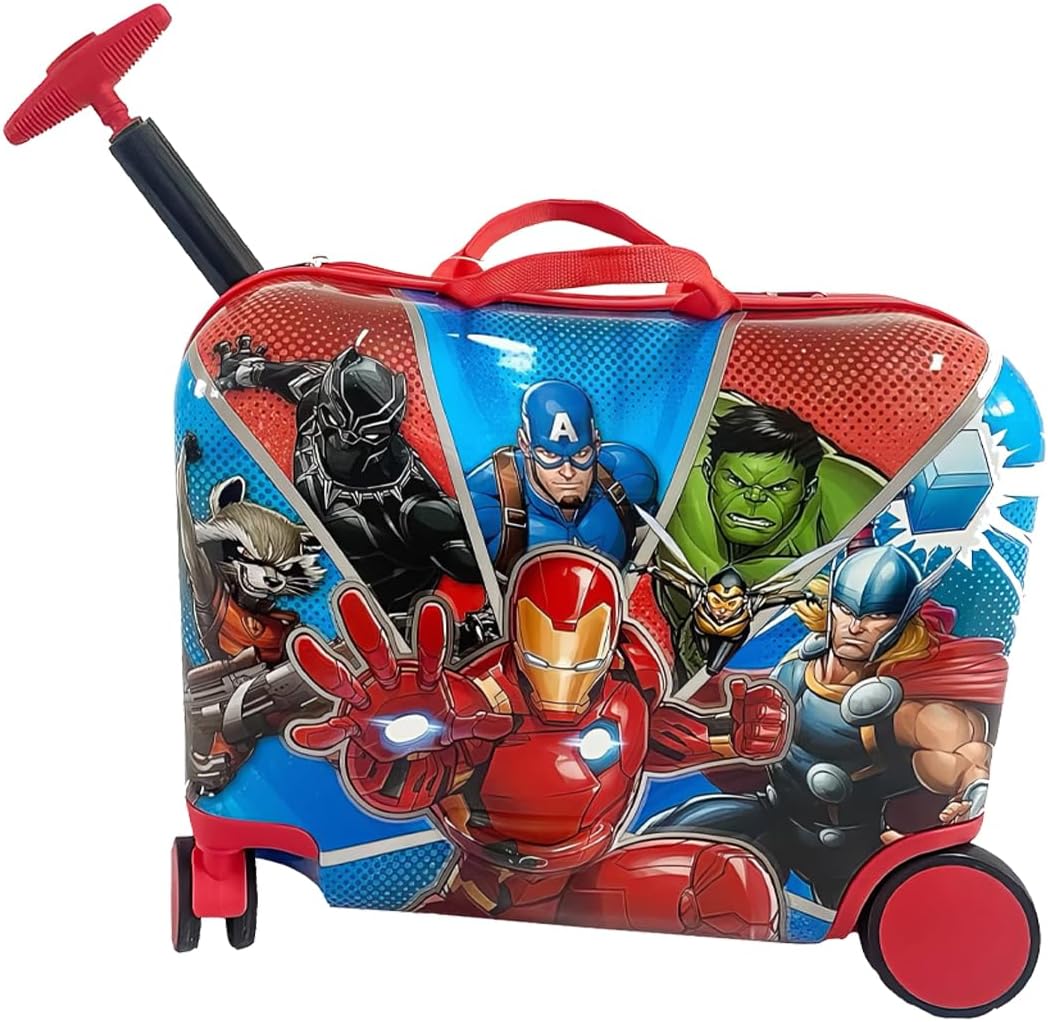 早送りキッズハードサイドライド荷物キッズ用18インチスーツケースキュート軽量トラベルトロリー, マルチカラー, Marvel Universe。