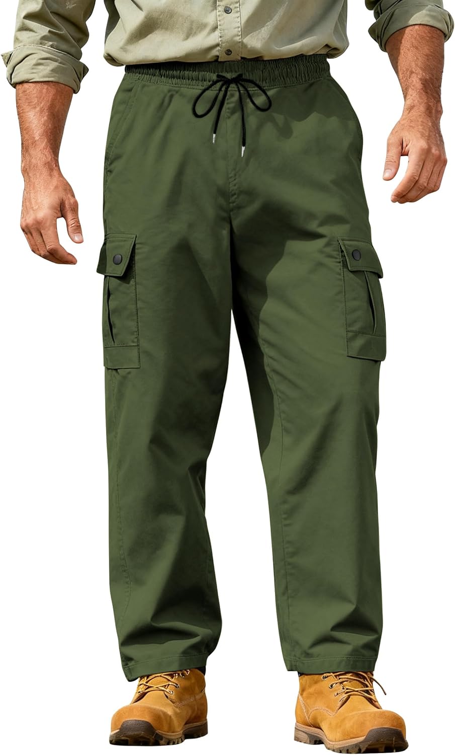 Men's Cargo Work Pants Casual Relaxed Fit Twill Sweatpants with Elastic Waist for Men