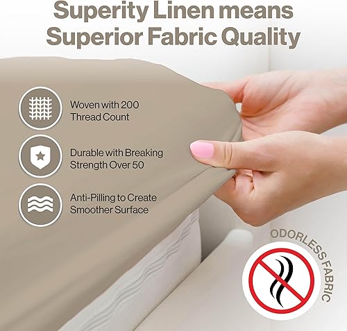 Miniatura 3 de Superity Linen Sábana bajera ajustable individual XL, suave y cómoda, hecha de 100% algodón, 200 hilos para una durabilidad y suavidad óptimas,