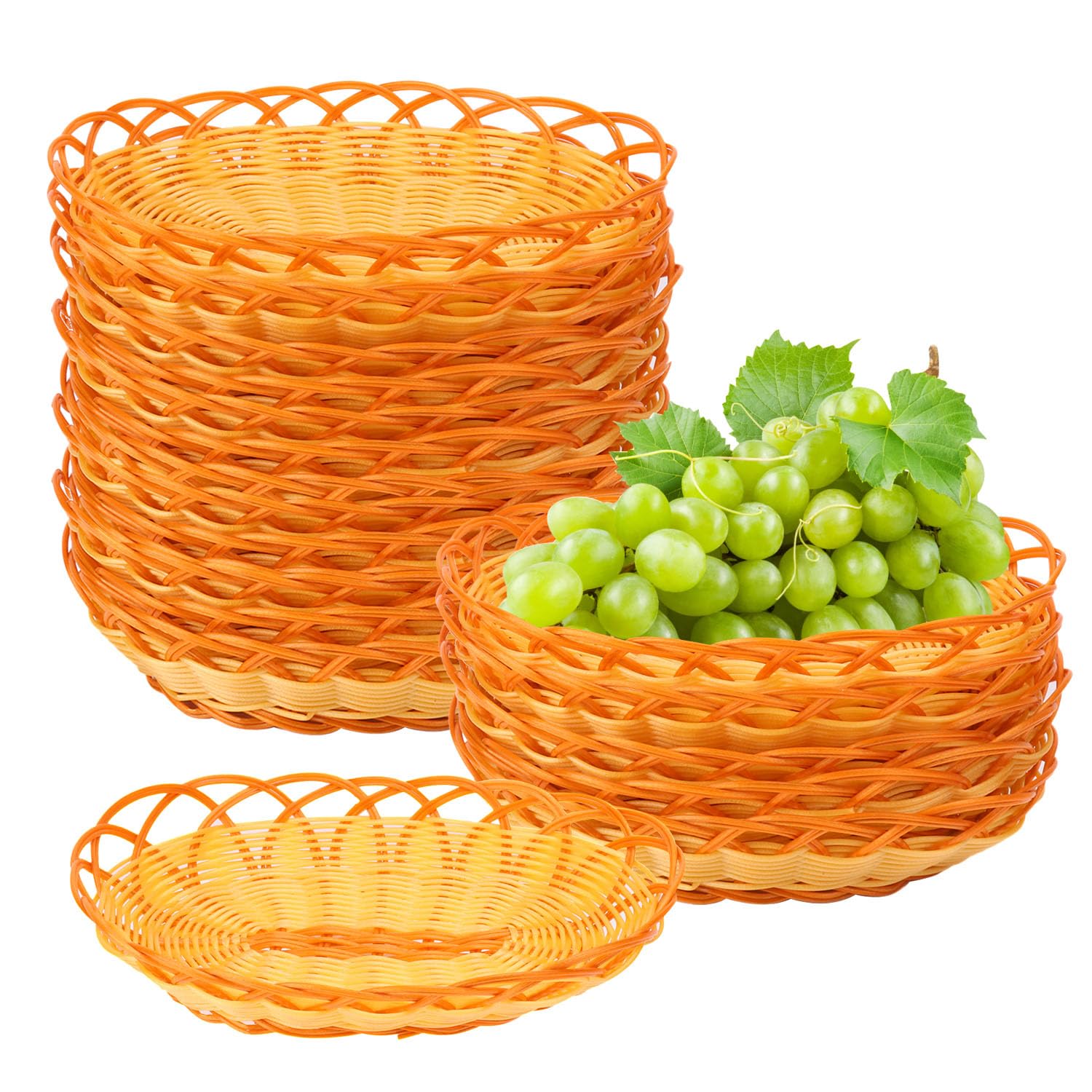 25 cestas ovaladas de plástico – 9.2 x 6.3 x 2.2 pulgadas, versátiles cestas de pan tejidas de ratán, cesta de pan de mimbre para servir, accesorios para el hogar y la cocina