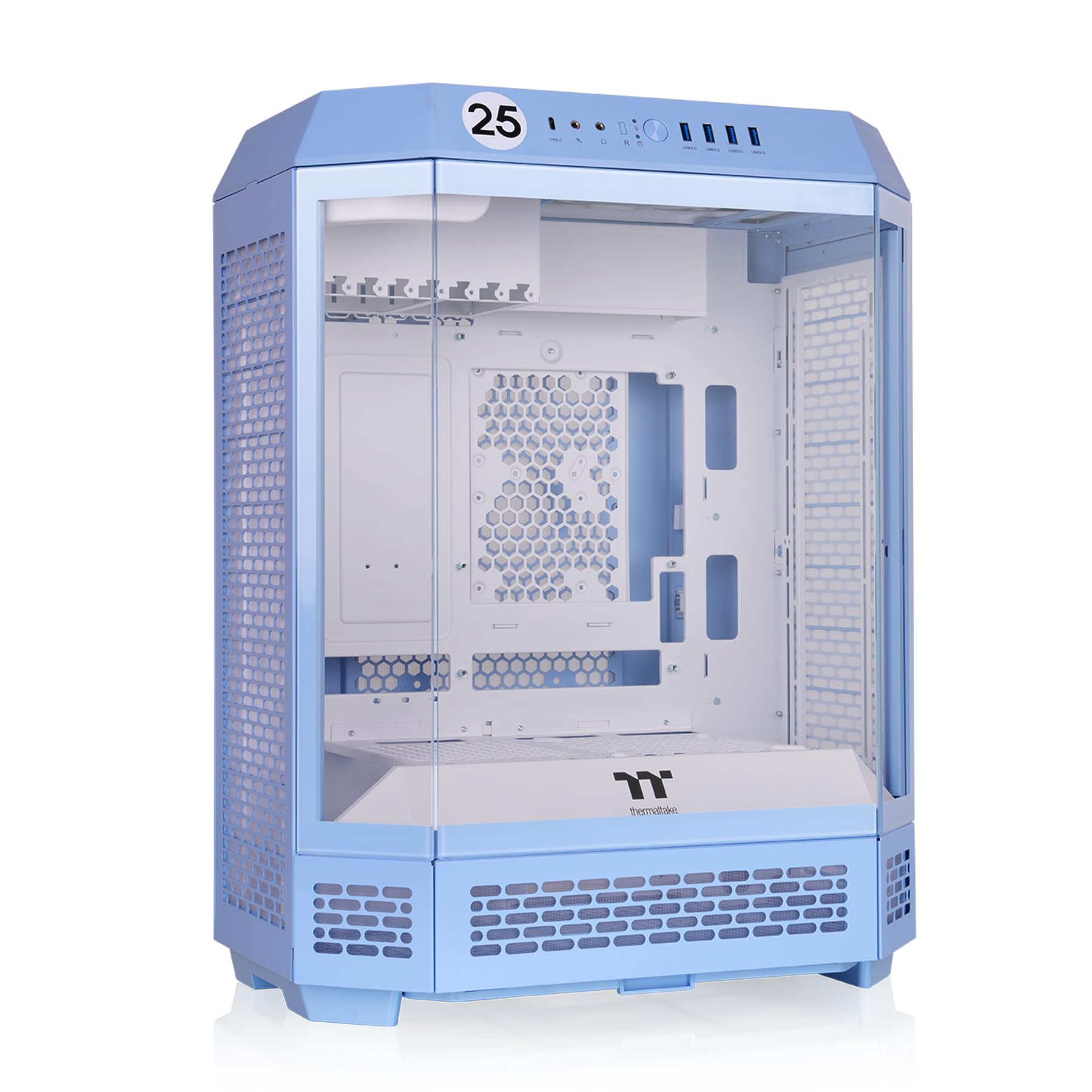 Thermaltake Tower 600 Hydrangea Blue Mid-Tower ATX Case; 3 Tempered Glass Panels; Hidden-Connector Motherboard Support; Rotational PCI-e Slots; CA-1Z1-00MFWN-00; 3 Year Warranty