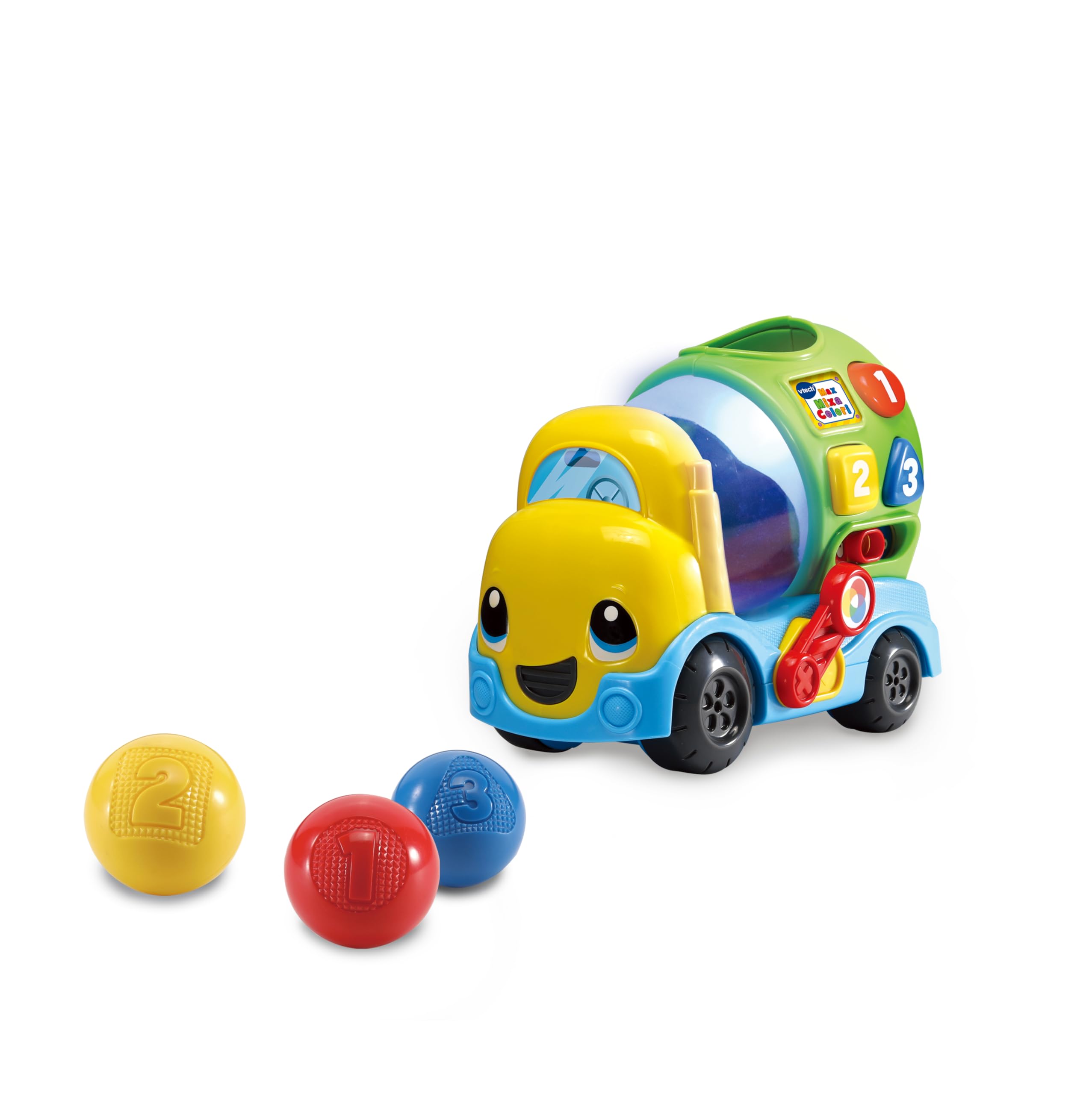 VTech Max Mixa Colori, gadająca ciężarówka, 5 melodii, rozpoznawanie i mieszanie kolorów, 3 tryby gry, regulacja głośności, automatyczne wyłączanie, język włoski, baterie w zestawie, 12-36 miesięcy
