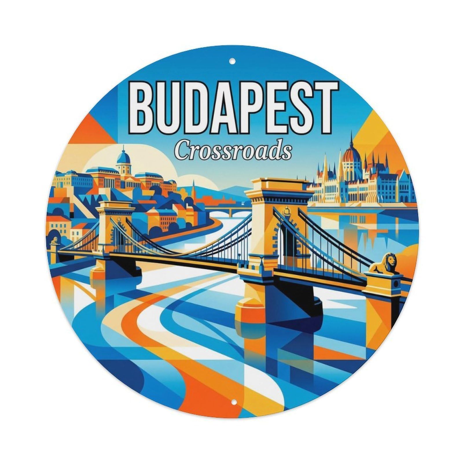 Vintage Travel Budapest Hungary Crossroads Vintage Metal Tin Sign Plaque Wall Decor for Cafe, Club Bar, Office, Garden Metal Poster 8x8Inch