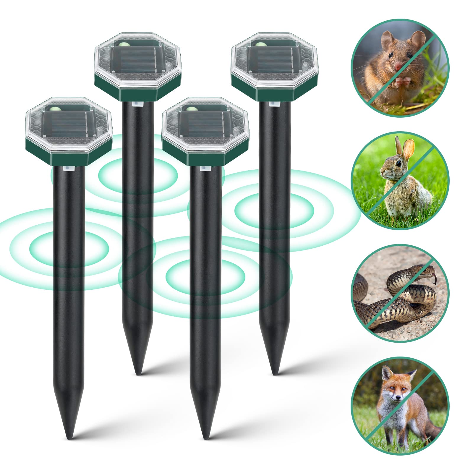 Flintronic Repellente Solare per Talpe, 4 Pezzi Repellente Gatti Ultrasuoni Solare, Repellente Ultrasuoni per Topi, Impermeabile Solare Repellente Gatti Scaccia Talpe, Repellente per Serpent