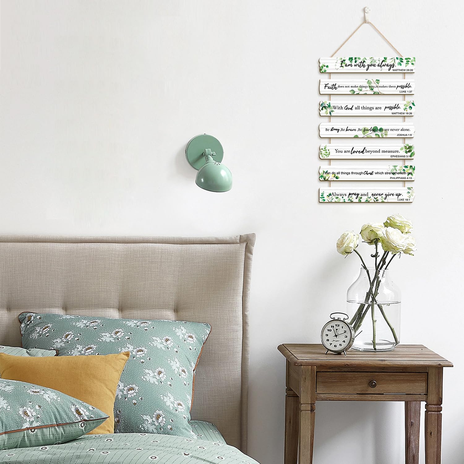 HPNIUB Bible Verse Wood Sign,Green Leaves Christian Wall Art,Bible Verse Wooden Plaques(28x4.3cm),Inspirational Plaque Wall Decor Farmhouse Christian Accessories for Home,Kitchen,Office Decor - Image 4