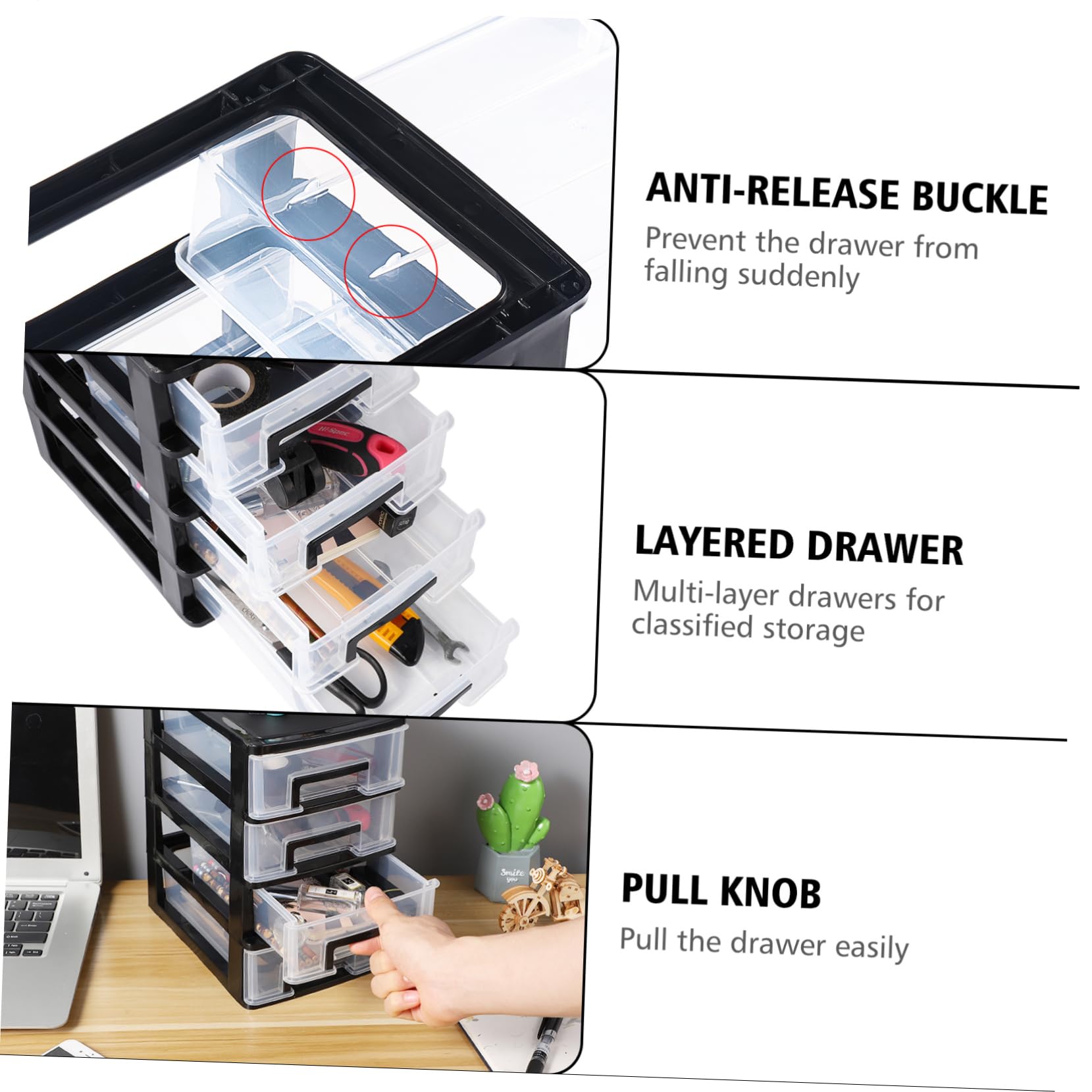 SEWACC Cassetti in plastica a 4 strati, organizer da scrivania con cassetti, cassetti trasparenti, forniture per ufficio, cancelleria per la casa, gioielli e cosmetici