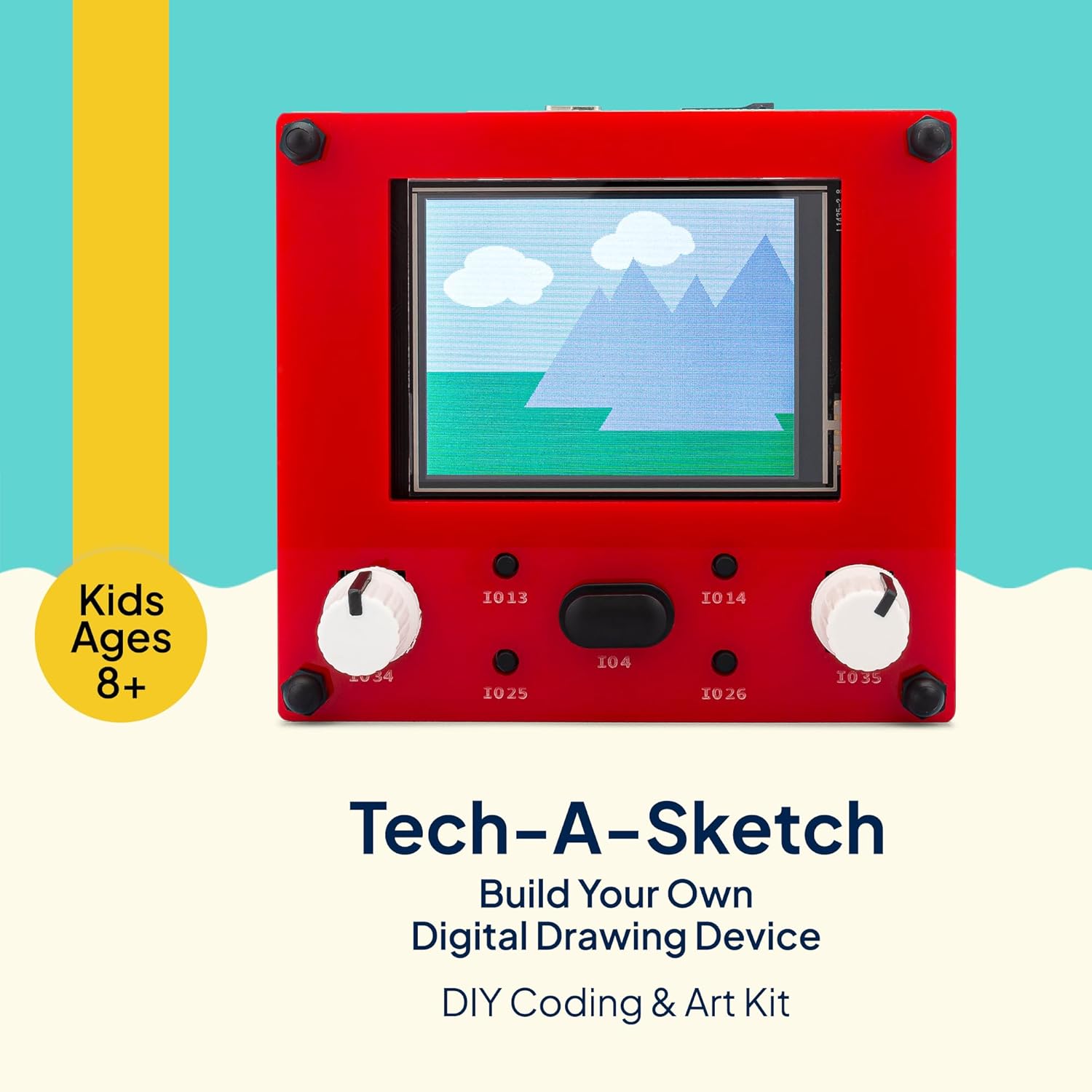 Tech-A-Sketch: Build-Your-Own Digital Drawing Device – DIY Coding & Art Kit for Kids Ages 8+ | Interactive STEAM Project with LCD Screen, Knobs & Buttons | STEM/STEAM Gift