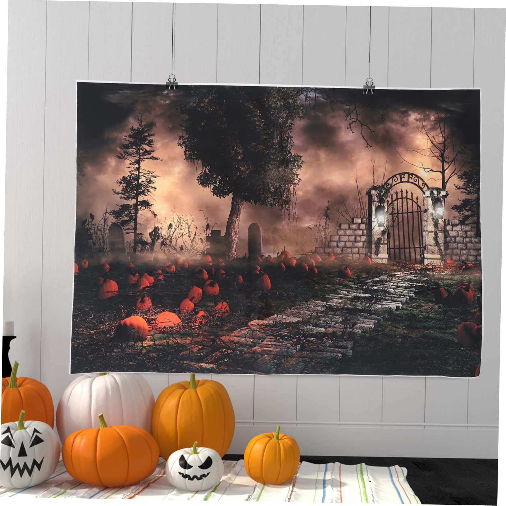 HOMSFOU 3pezzi Backdrop Halloween Per Fotografie Tappeto Murale Decorativo Per Feste Sfondo Per Eventi e Servizi Fotografici Facile Da Installare e Resistente