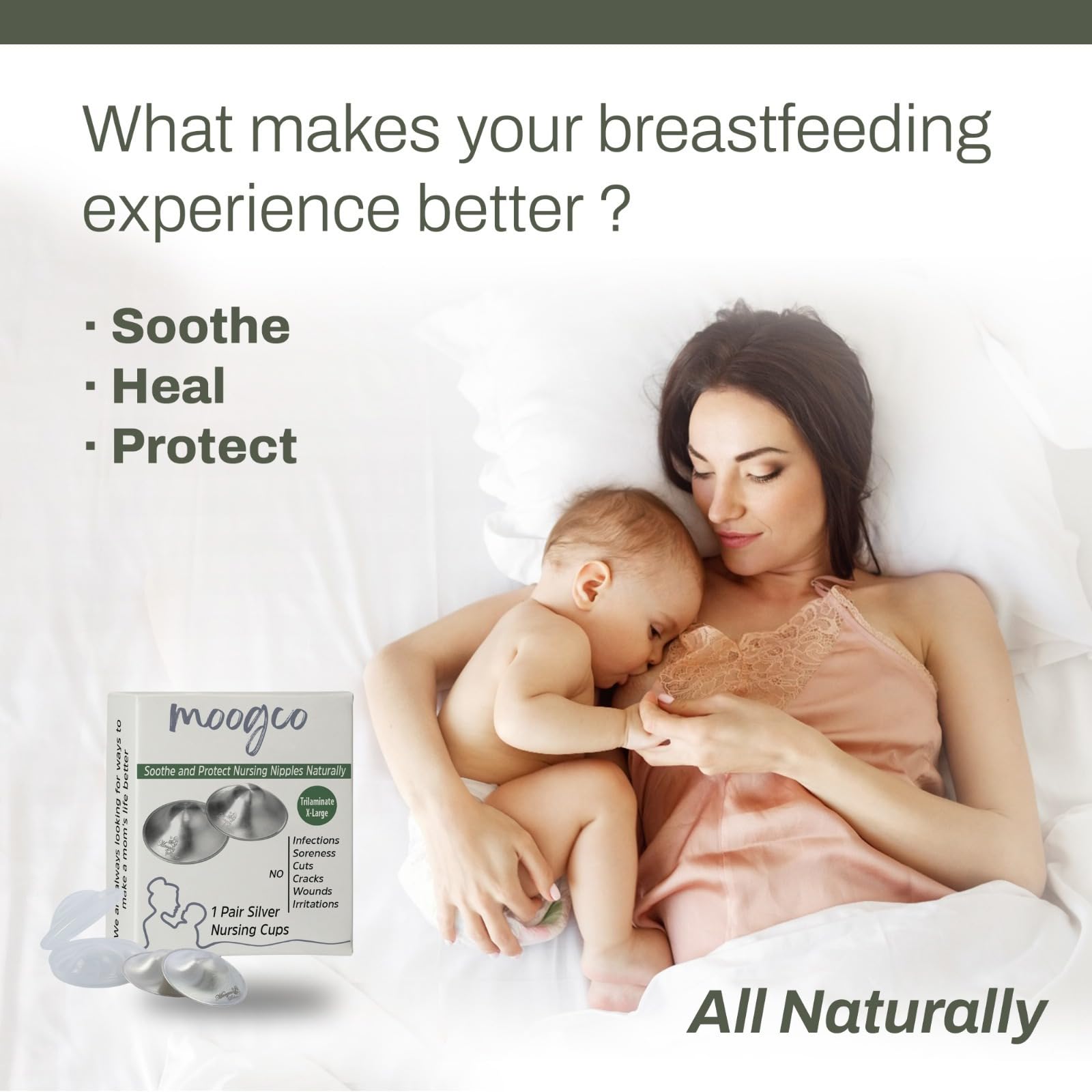 Moogco The Original Silver Nursing Cups - Nipple Shields for Breastfeeding Newborn - Breastfeeding Essentials - Nipple Covers Breastfeeding - 999k Silver - Tri-Laminate Silver X-Large Size