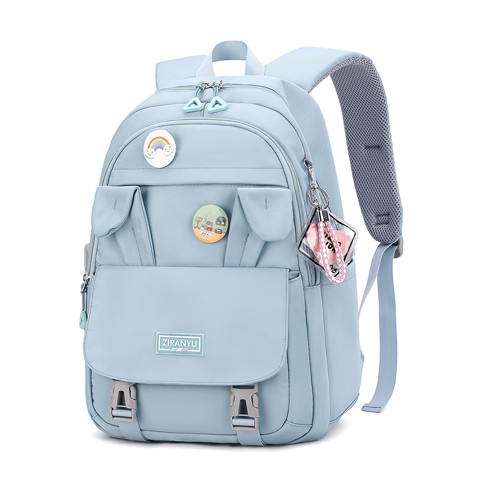Tanou Mochila Escolar Niña, 22 litros Mochila Colegio Niña con Colgante de 8 a 14 Años, Impermeable Mochilas Escolares Grandes de Nailon para Adolescentes Niñas, Azul