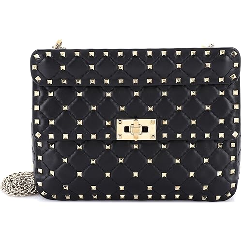 Valentino Garavani, Pre-Loved Rockstud Spike Flap Bag Quilted Leather Medium, Black