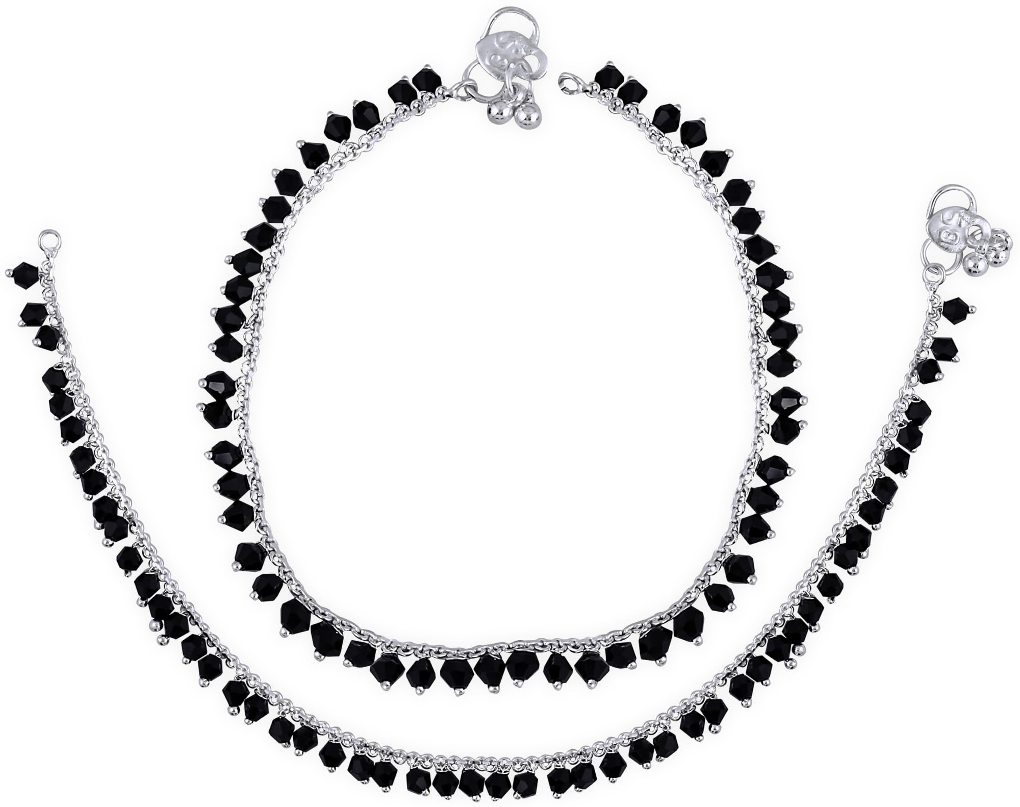 lovemi movements Traditional Silver-Plated Anklets with Black Beads and Bells, Payal Set for Women, 2 Pieces-picture-22