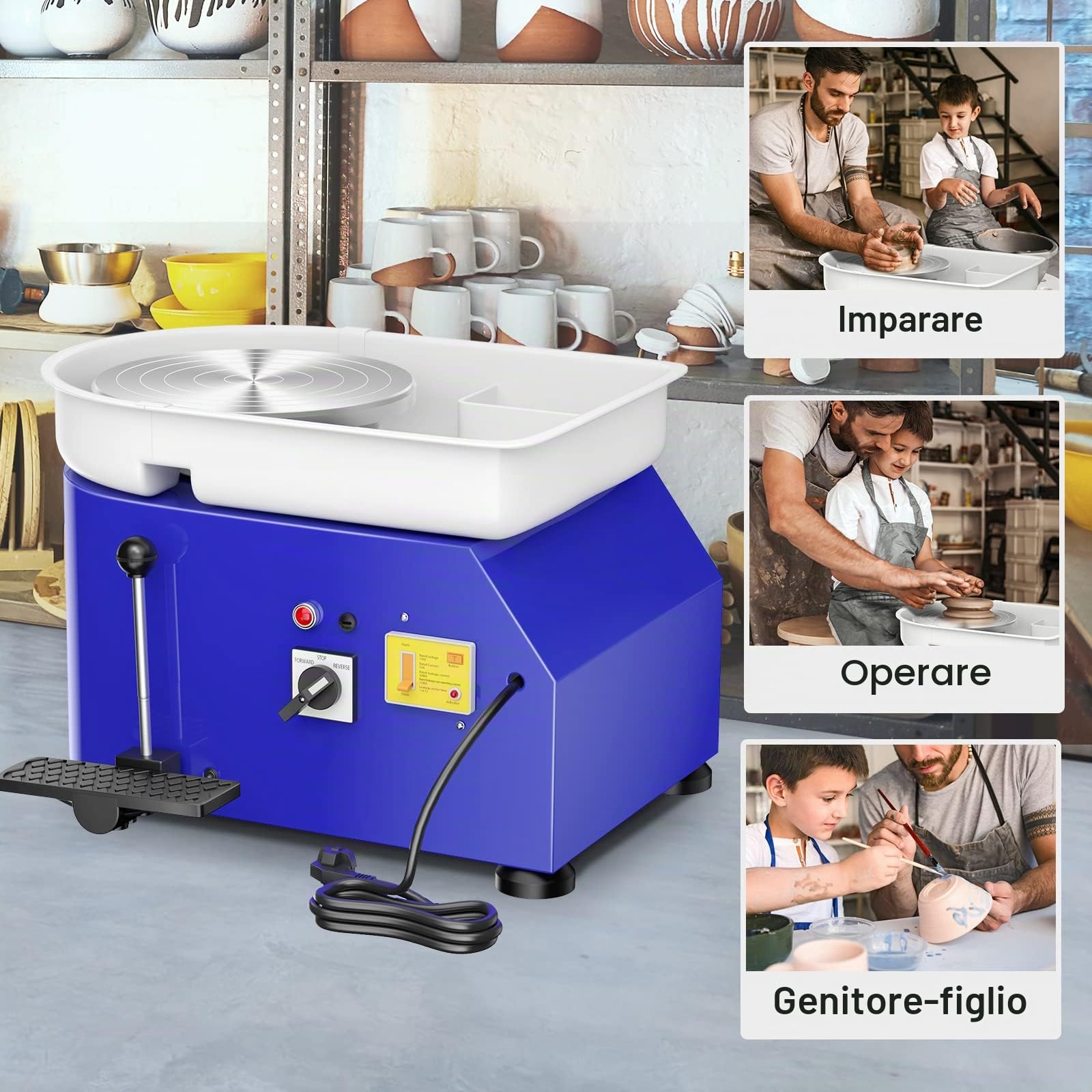 Tornio per Ceramica, 25CM Macchina da Tornio per Argilla che Forma la Macchina 350W Strumento Elettrico di Argilla fai da te con Pedale e Bacino Staccabile