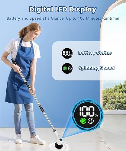 Miniatura 7 de Limpiador eléctrico giratorio, cepillo de limpieza inalámbrico con 10 herramientas de limpieza, batería de larga duración de 2 horas, mango