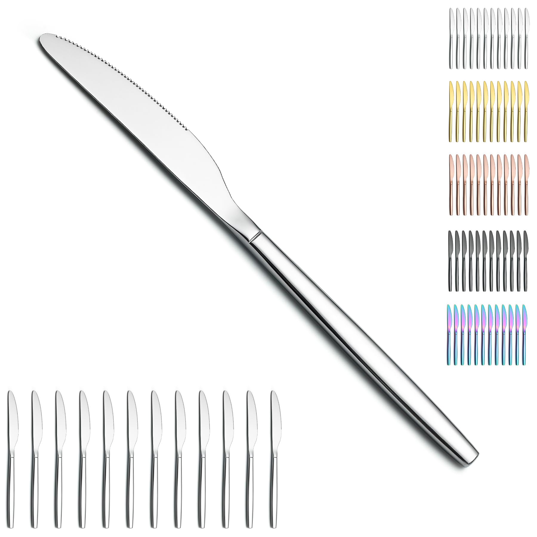 Berglander coltelli da tavola da 12 pezzi, coltello da cena moderno in acciaio inossidabile, coltello da burro, ideale per la casa, ristorante, hotel, matrimonio, lavabile in lavastoviglie