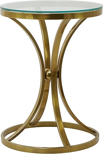 Miniatura 7 de Deco 79 Mesa redonda contemporánea de acero inoxidable, 18 x 18 x 25 pulgadas, color dorado