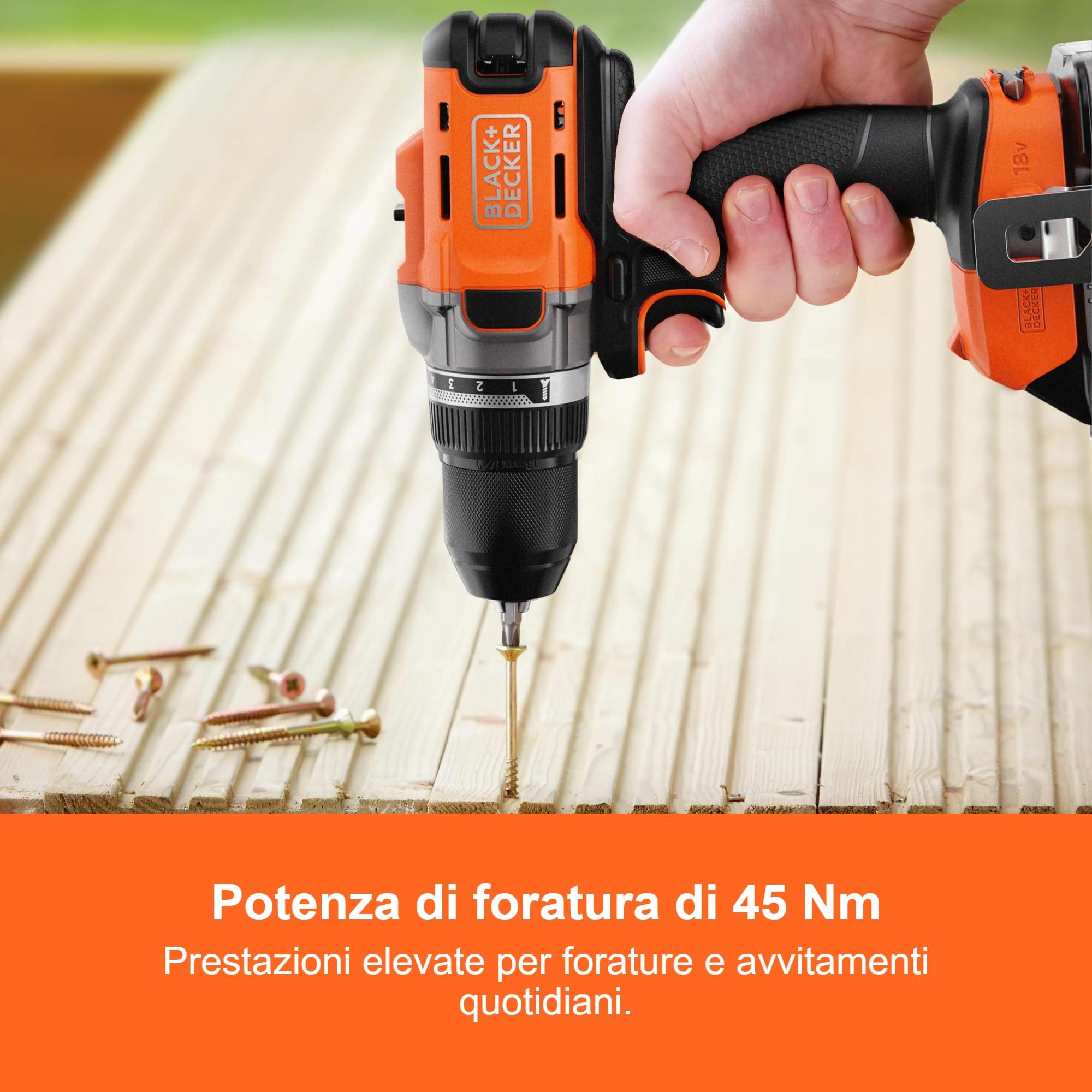 BLACK+DECKER Trapano Avvitatore Senza Fili 18V, Coppia Massima 45Nm, 2 Impostazioni di Velocità, Mandrino Autoserrante e Luce LED, BCD382XN-XJ | Coppia Massima 45Nm, 2 Impostazioni di Velocità, Mandrino Autoserrante e Luce LED