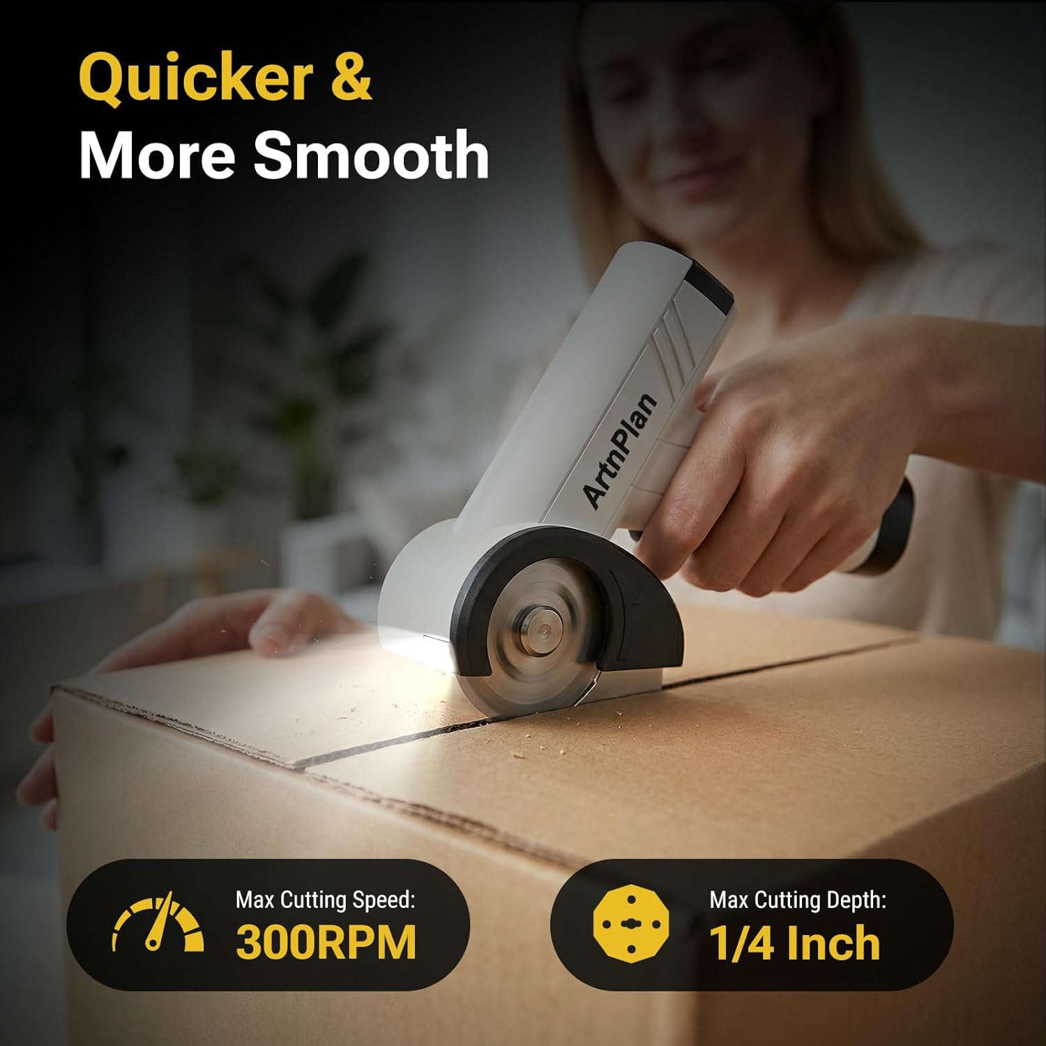 Cordless Electric Scissors with LED Display & Light, 4.2V & 2000mAh Cardboard Cutter Electric, 4-Speed Rechargeable Box Cutter with Type-C Fast Charging, 1/4 Cutting for Fabric, Leather, Carpet