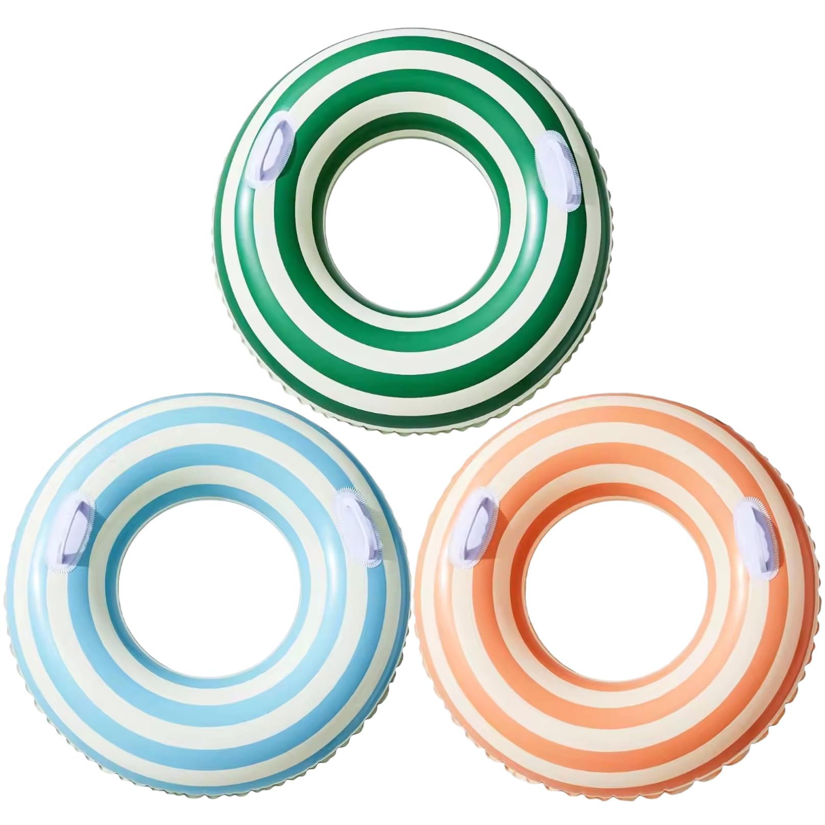 Inflatable Pool Rings for Adults 3PCS 30 Inch Large Buoyancy Striped Float with Handle