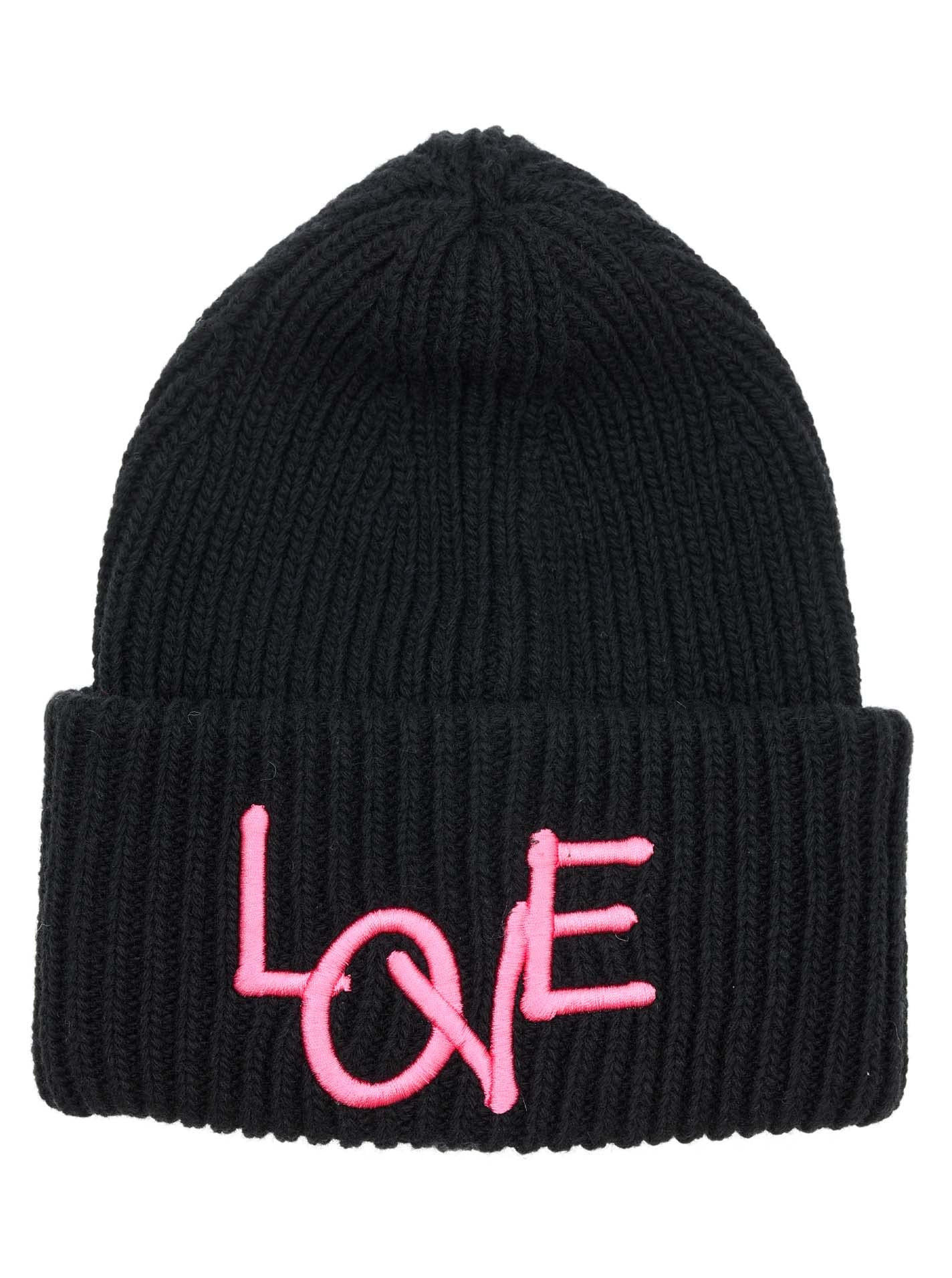 Zwillingsherz Slouch-Beanie-Mütze aus Wolle - Hochwertige Strickmütze mit Love Stickerei für Damen Mädchen Jungen - Hat - One Size - warm und weich für Frühling Herbst und Winter