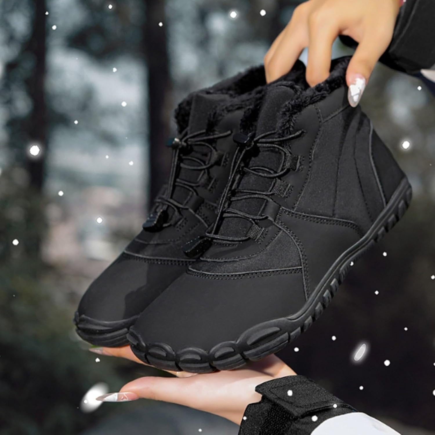 Winter Outdoor Boots Slip Resistant Snow Shoes with Wide Toe Box Warm Fleece Lining Waterproof Low Top Lace Up Flat Sole Fashion Sneakers Unisex Lightweight Solid Color Casual Hiking Walking Shoes