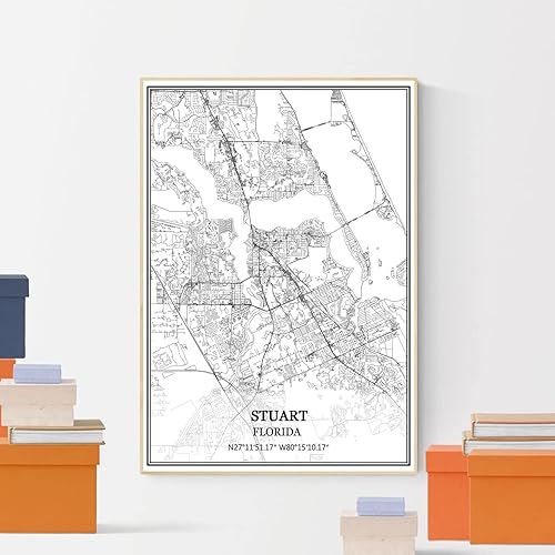 Miniatura 4 de TANOKCRS Stuart - Póster impreso en lienzo con diseño de mapa de Estados Unidos de Florida, Estados Unidos, sin marco, moderno, en blanco y negro,