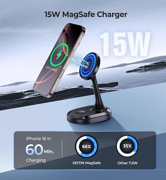 3 in 1 Magnetic Wireless Charging Station Apple Devices 15W Fast Mag-Safe Charger Stand Wireless Charger Station for iPhone 17 16 15 14 13 12 Pro/Pro Max/Plus/Mini AirPods 2/3/Pro iWatch Series