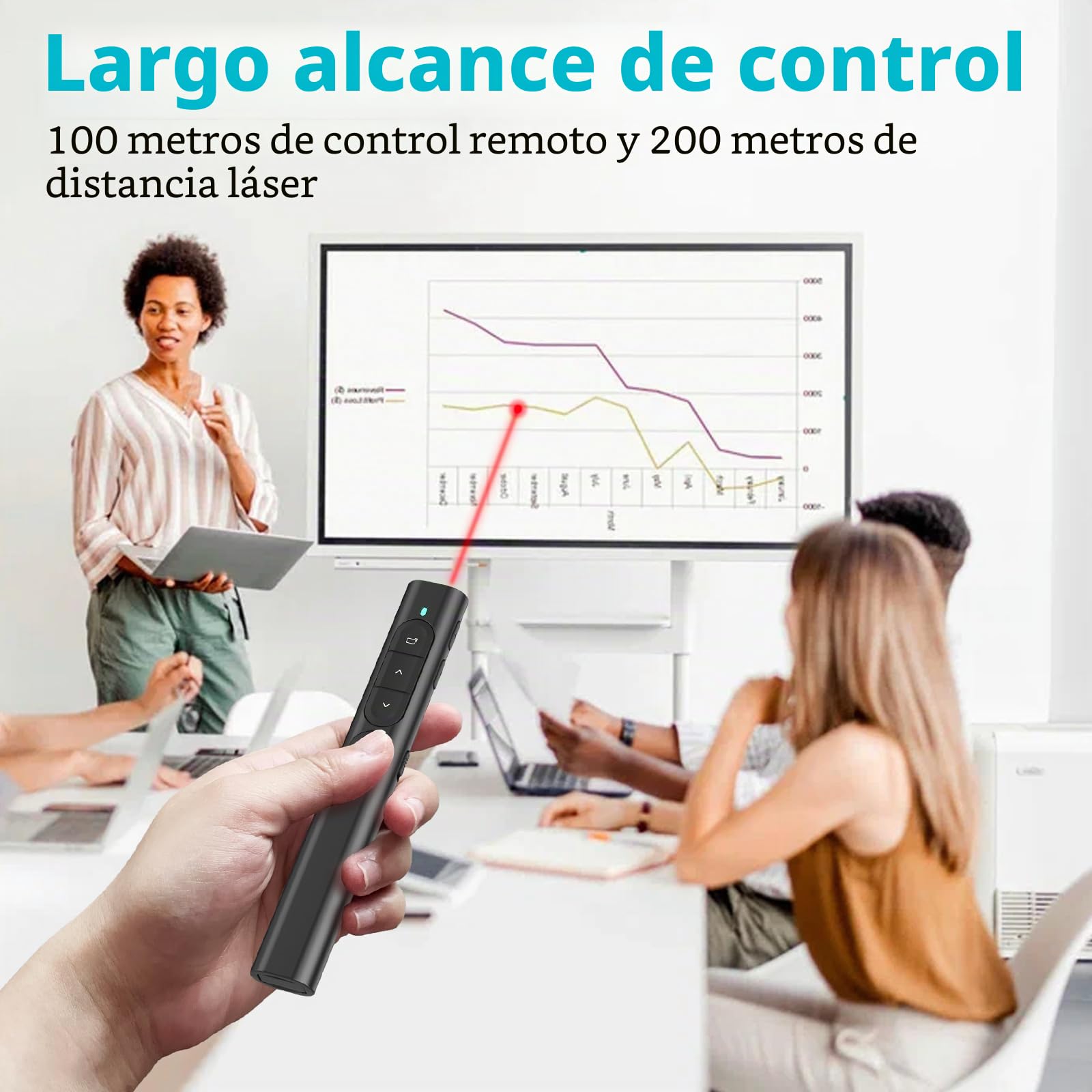 elzle Presentador Inalámbrico para PowerPoint, Control Remoto con de Hipervínculo y Regulador de Volumen, Compatible con Mac, PC y Portátiles, para Reuniones y Conferencias - Negro