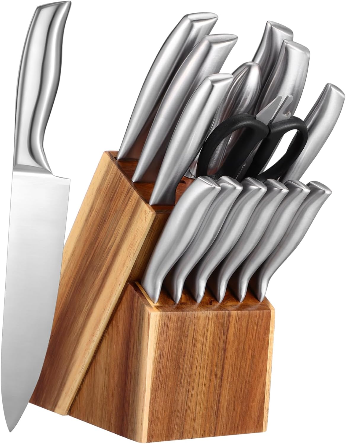 OUNONA 1Set Kitchen Knife Set with Block Steel Ergonomic Grip Versatile Use for Home Restaurant Storage