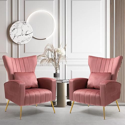 Miniatura 40 de Sillas modernas para sala de estar, sillón de terciopelo con almohada lumbar, sillas de dormitorio con respaldo alto, silla de tocador, silla de