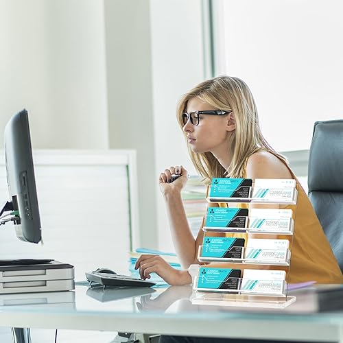 Miniatura 3 de HIIMIEI Soporte para tarjetas de visita, pantalla acrílica para tarjetas de visita de 4 niveles, soporte transparente para tarjetas de visita para