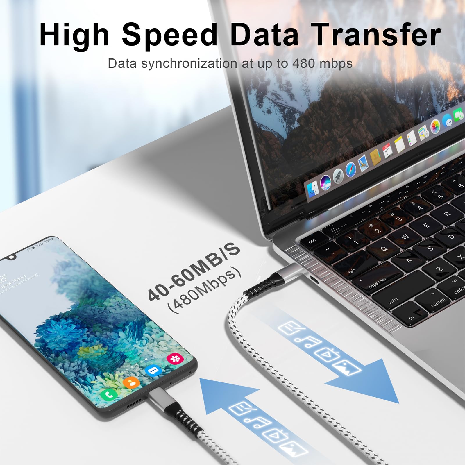 Cavo USB C a USB C da 60 W (confezione da 3 da 1,8 m), 60 W USBC tipo C lungo cavo di ricarica veloce per iPhone 15 Por Max Plus/MacBook Air/Pro, iPad Pro 12.9/11/, Samsung Galaxy S23/22/21/20/Note