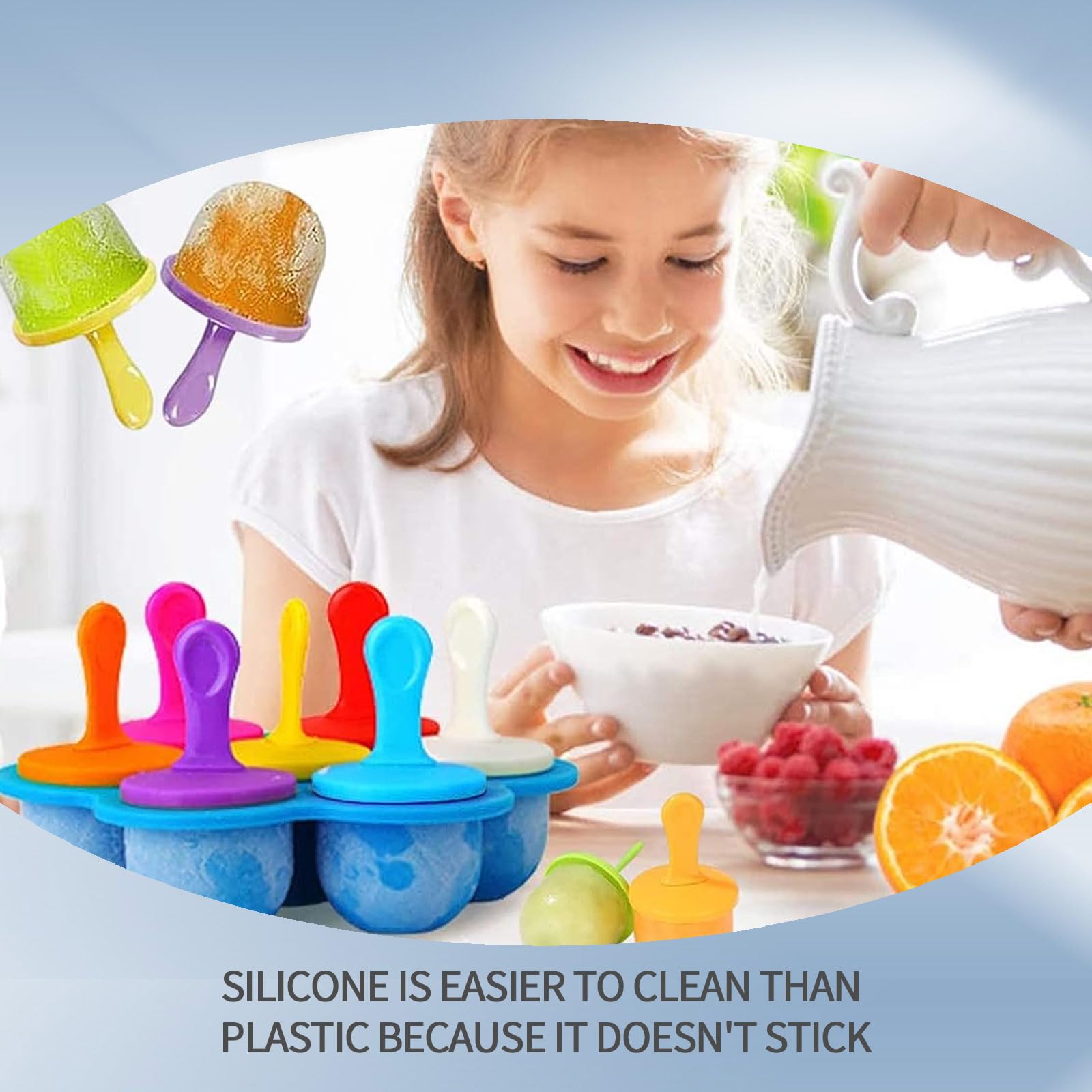 2 Pezzi Stampi Per Ghiaccioli, Stampi Ghiaccioli in Silicone, 7 Scomparti Formine per Ghiaccioli con Bastoncini di Plastica, senza BPA, per Ghiaccioli, Mousse, Mini Torta, Dessert Fai da Te