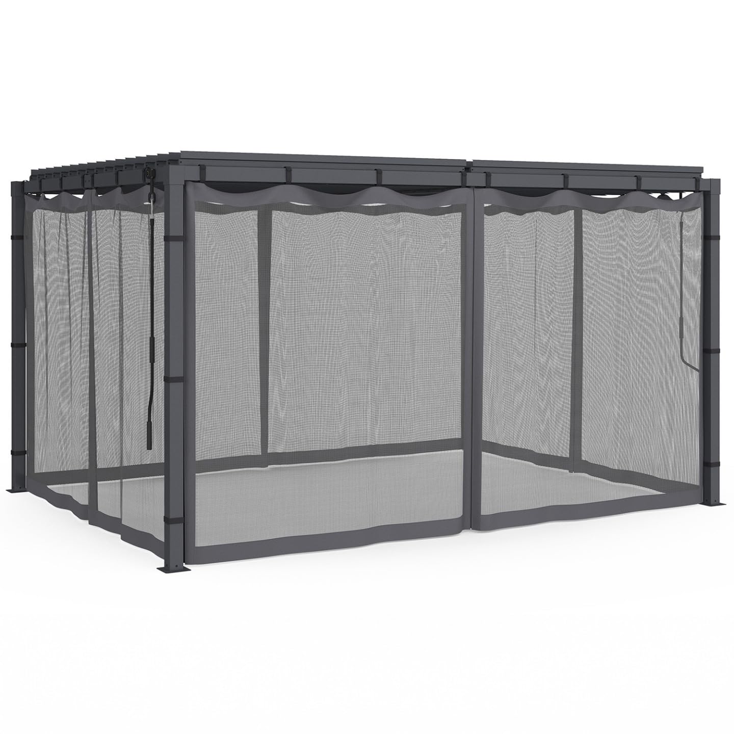 Set di 4 zanzariere per pergola bioclimatica 3x4 Grigio con Cerniera + Ganci