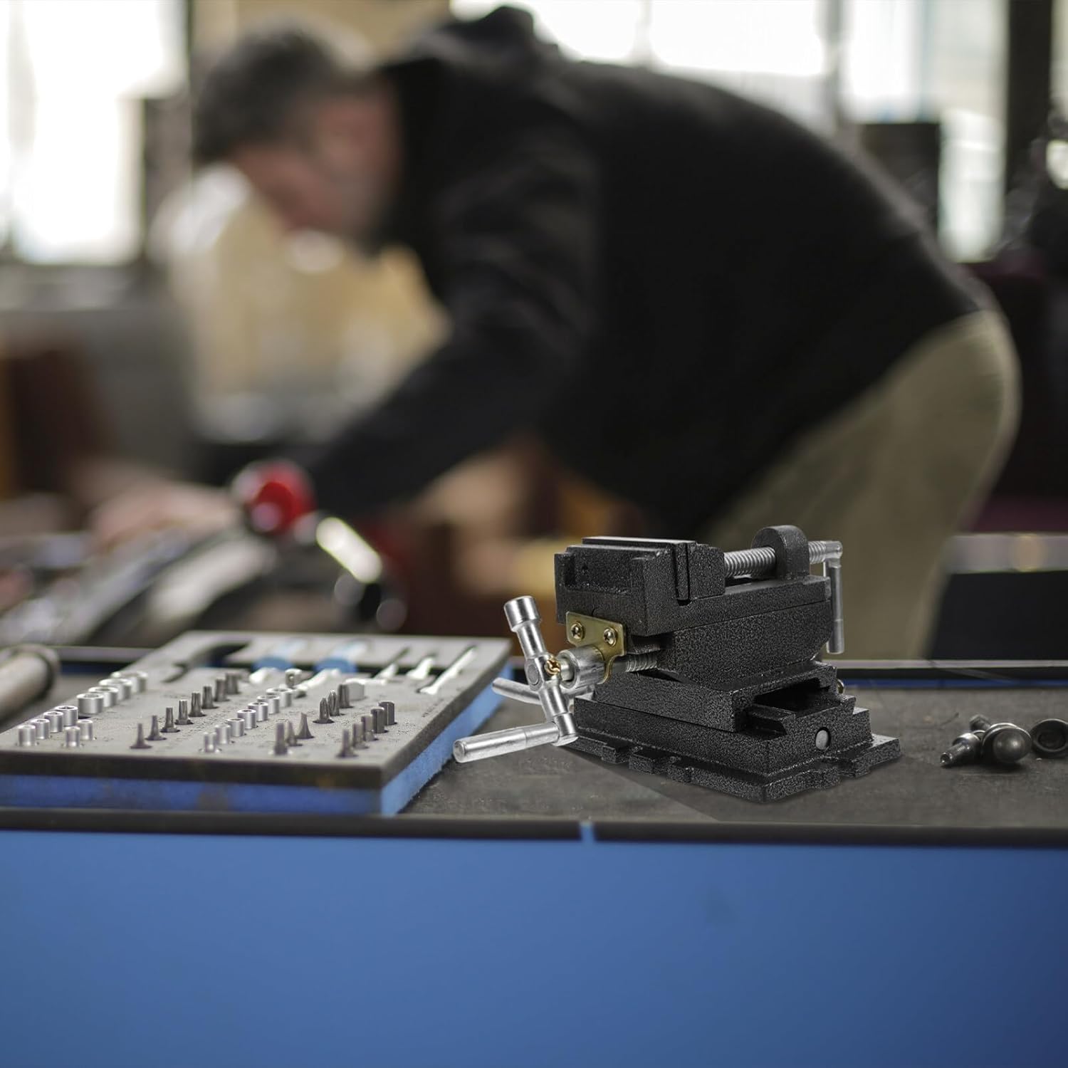 Heavy Duty Drill Press Vise Clamp Precision Cross Jaws Grip Compact Design for Workbench Use for Household Repairs and Jewelry Making