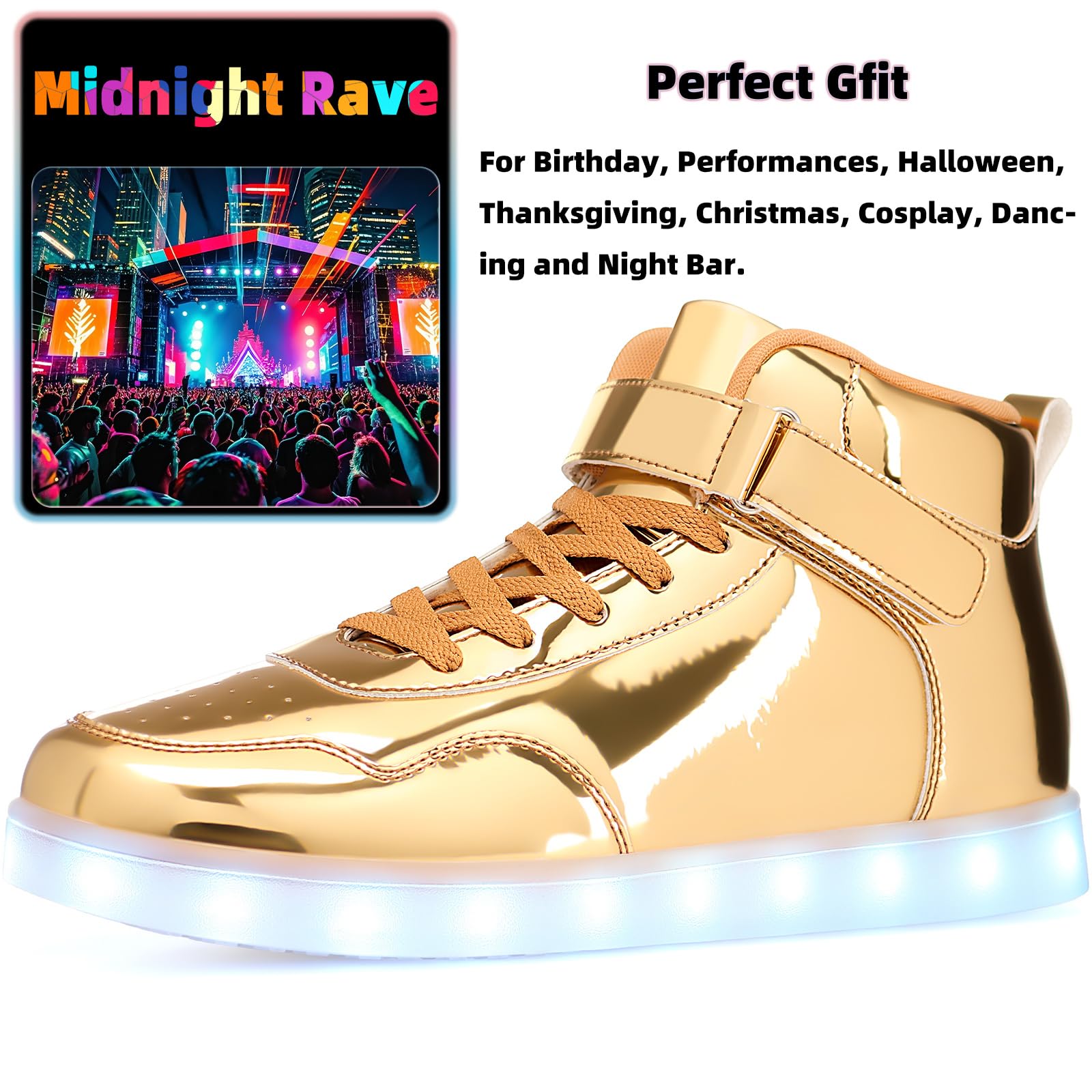 APTESOL Scarpe da ginnastica unisex con luci a LED, alte e luminose, per donne e uomini