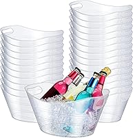 Norme 24-Pack Clear Plastic Ice Buckets 4.5L Oval Drink Coolers with Handles - Party Beverage Tub for Wine Beer Champagne BBQs Picnics