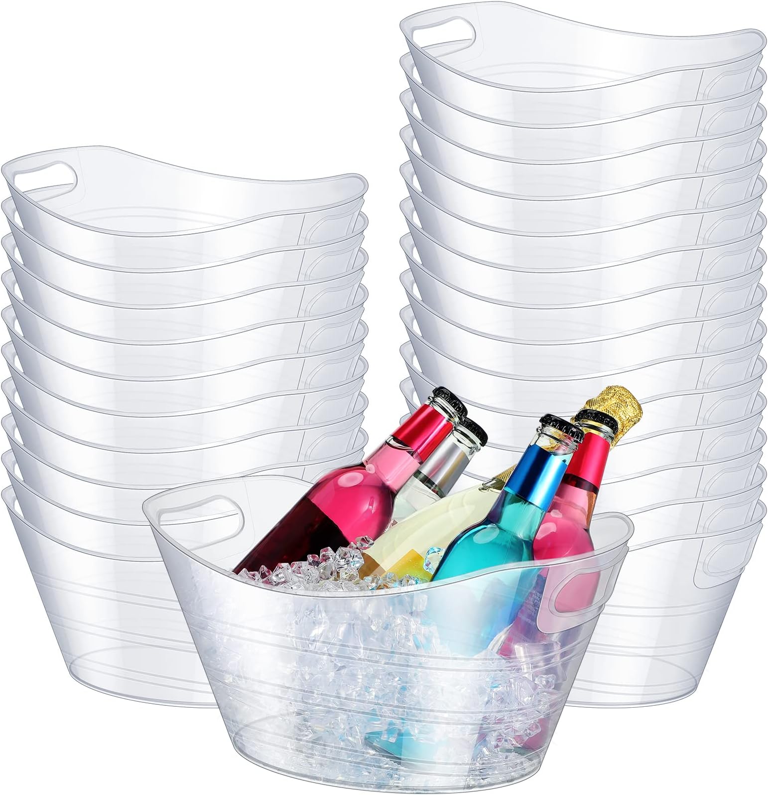 Norme 24 Pcs Oval Storage Tub with Handles, 4.5l Plastic Ice Buckets Bulk for Wine Beer Champagne Drink Cooler Beverage Storage Tub for Parties BBQ Weddings Party Outdoor Celebration(Clear)