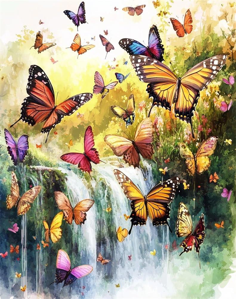 Stamped Cross Stitch Kits for Adults Beginners, Butterflies Fluttering DIY Cross Stitch Patterns Kits Printed Dimensions Needlepoint Kits,Crafts Embroidery Kits for Home Decor Adult Craft Ki