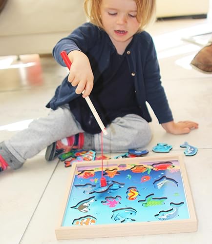 Miniatura 5 de TOWO - Juego de pesca de madera, rompecabezas magnéticos con números, criaturas marinas para niños, juguetes educativos para niños de 3 años,