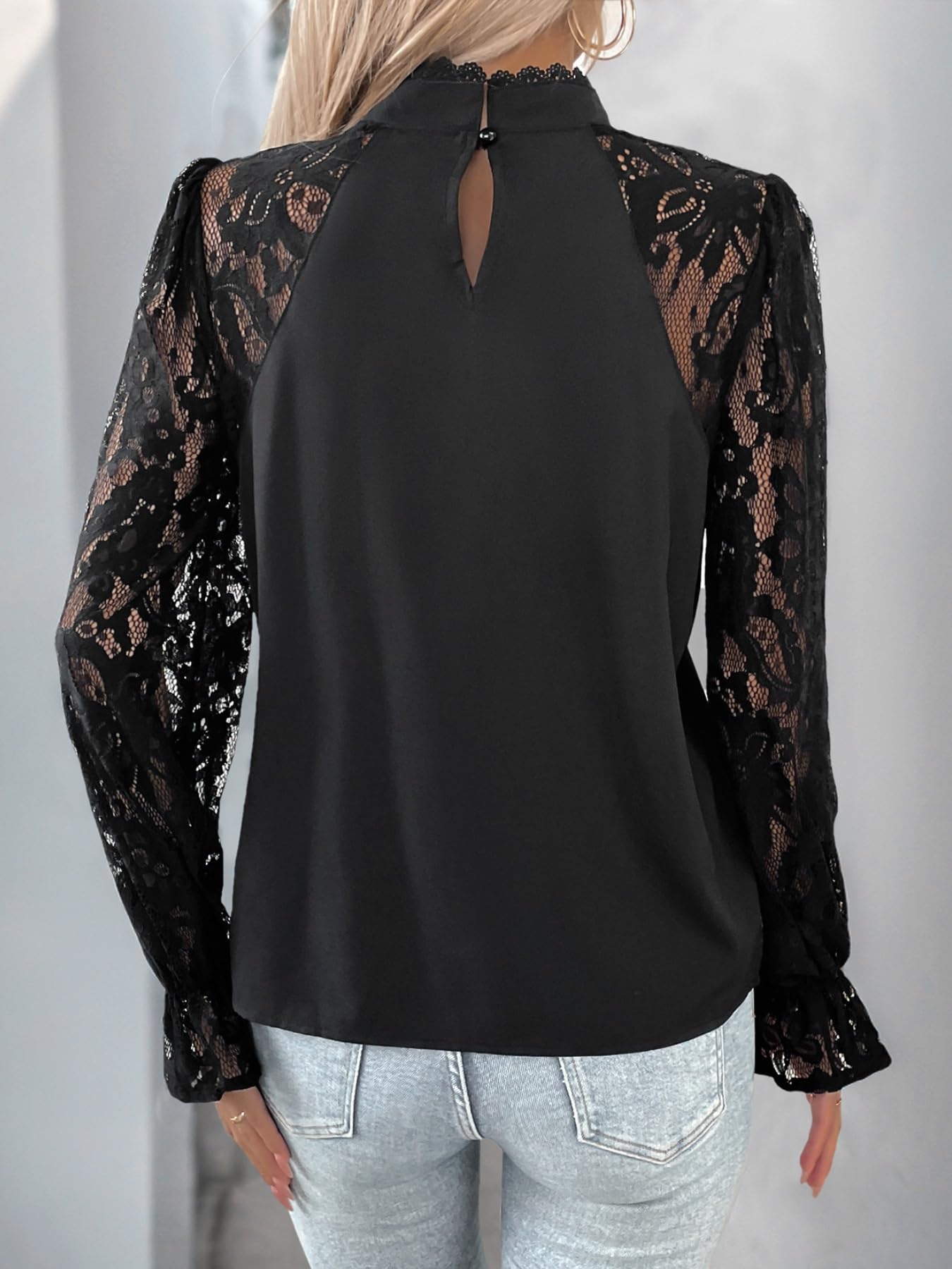 Camicia da Donna con Maniche Svasate a Campana Floreale Scollata e Girocollo con Volant, Camicetta Leggera in Tinta Unita