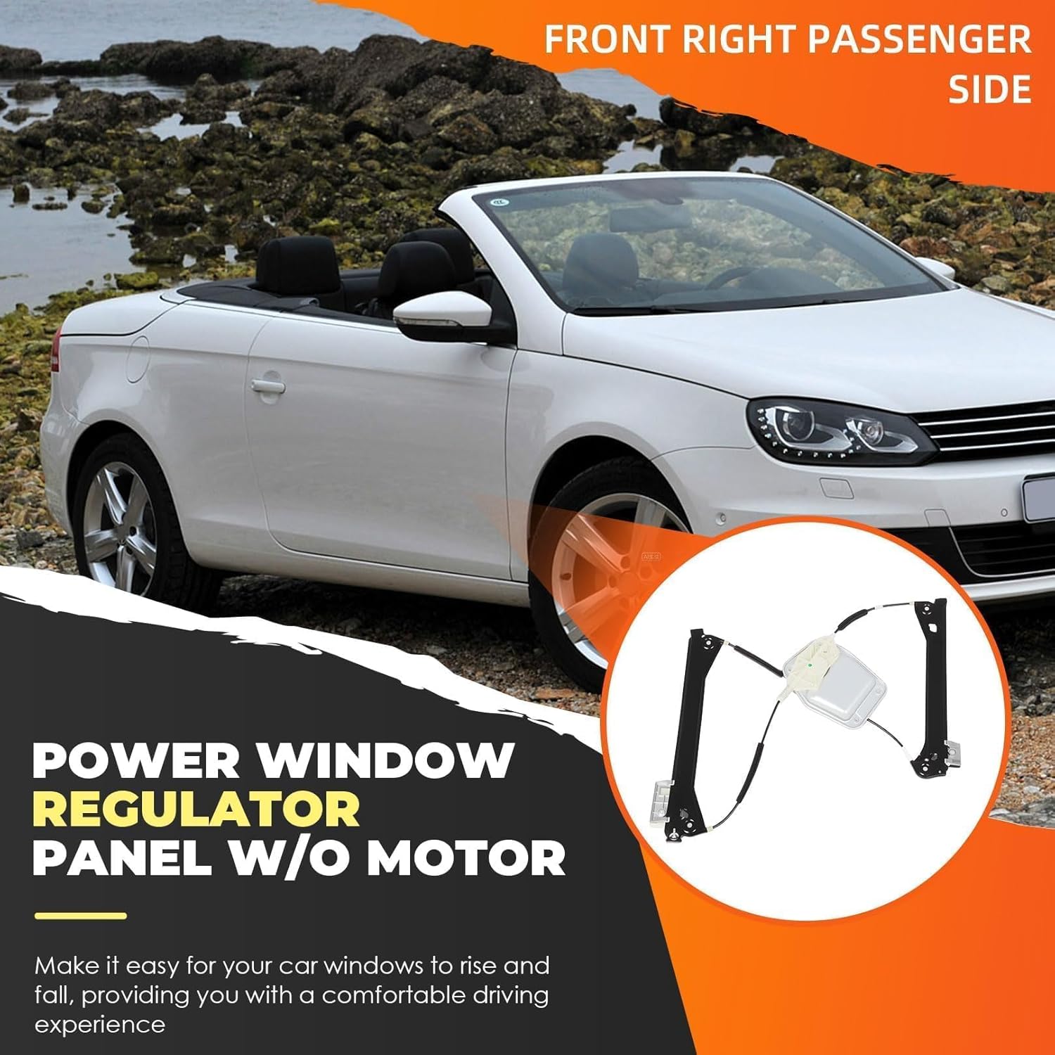 1Q0-837-462-G Front Right Passenger Side Power Window Regulator Compatible with Eos 2008 2009 2010 2011 2012 2013 2014 2015 2016