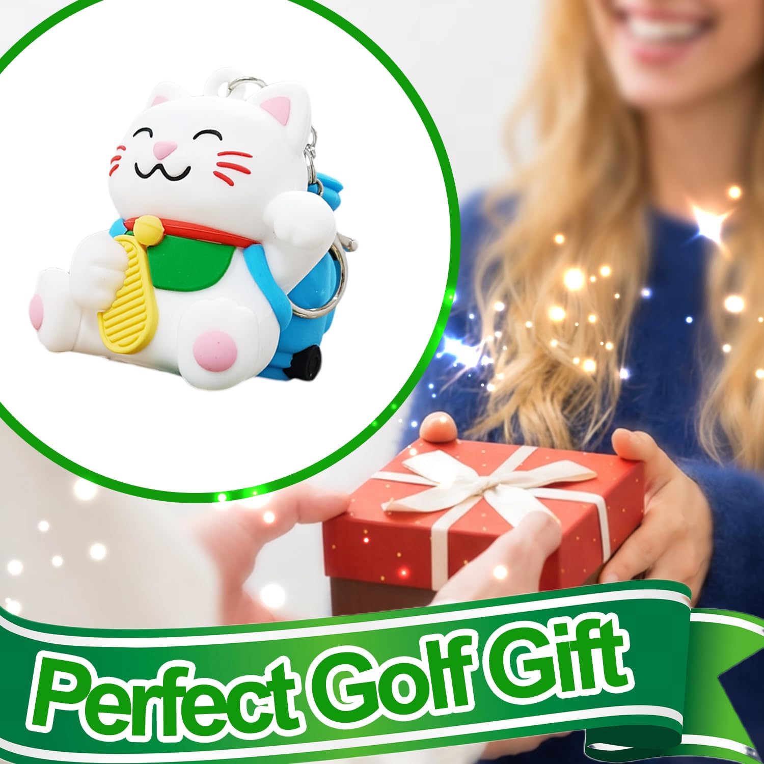 Lucky Cat Golf Tee Holder - Maneki Neko Bag Charm & Golf Accessory - Novelty Golf Gifts for Men & Women - Funny Stocking Fillers & Prize for Golfers