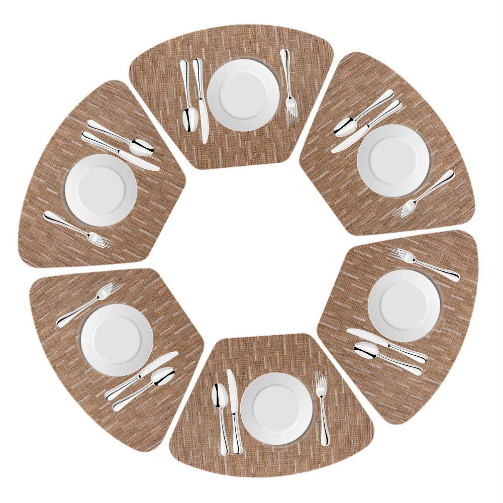Drasawee Light Brown Round Table Placemats Set Of 6 Wedge Washable Table Mats For Kitchen Table,Heat Resistant Round Table (, Set Of 6)