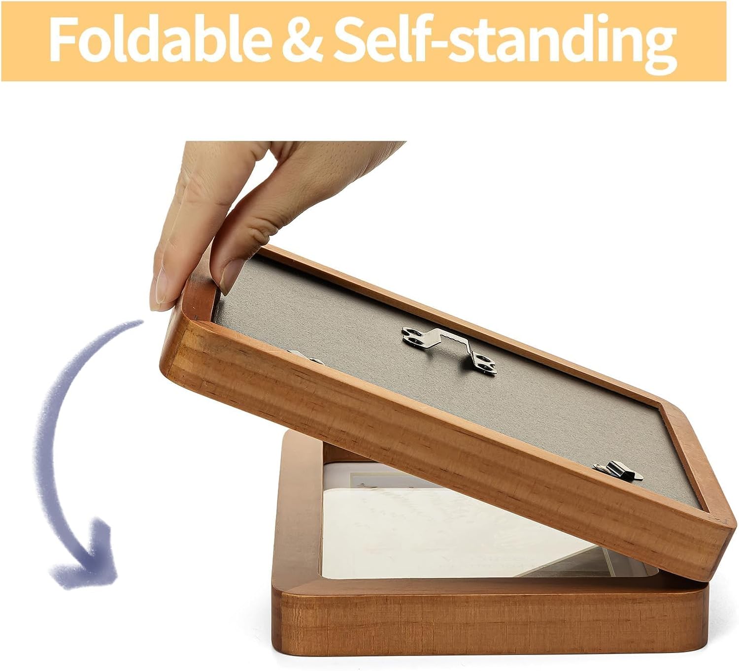 5x7 Double Vertical Horizontal Hinged Foldable Combo Rounded Corner Picture Frame, Walnut-Colored Pine Wood with Real Glass, Display 5x7 Photos Matted to 4x6, Free-Standing Desk Tabletop