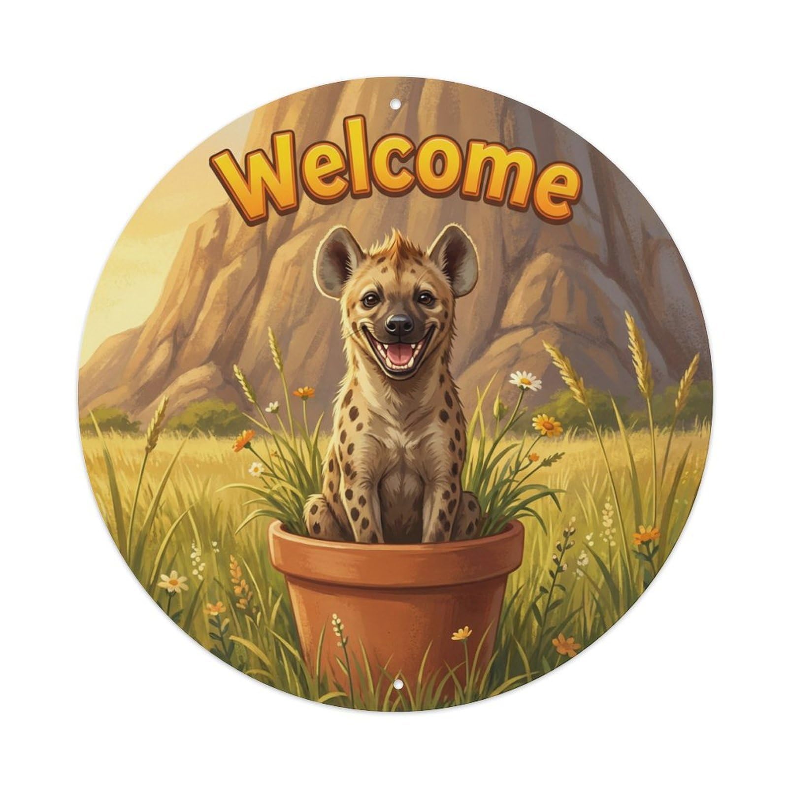 Welcome Hyena Savanna Grass Metal Tin Sign
