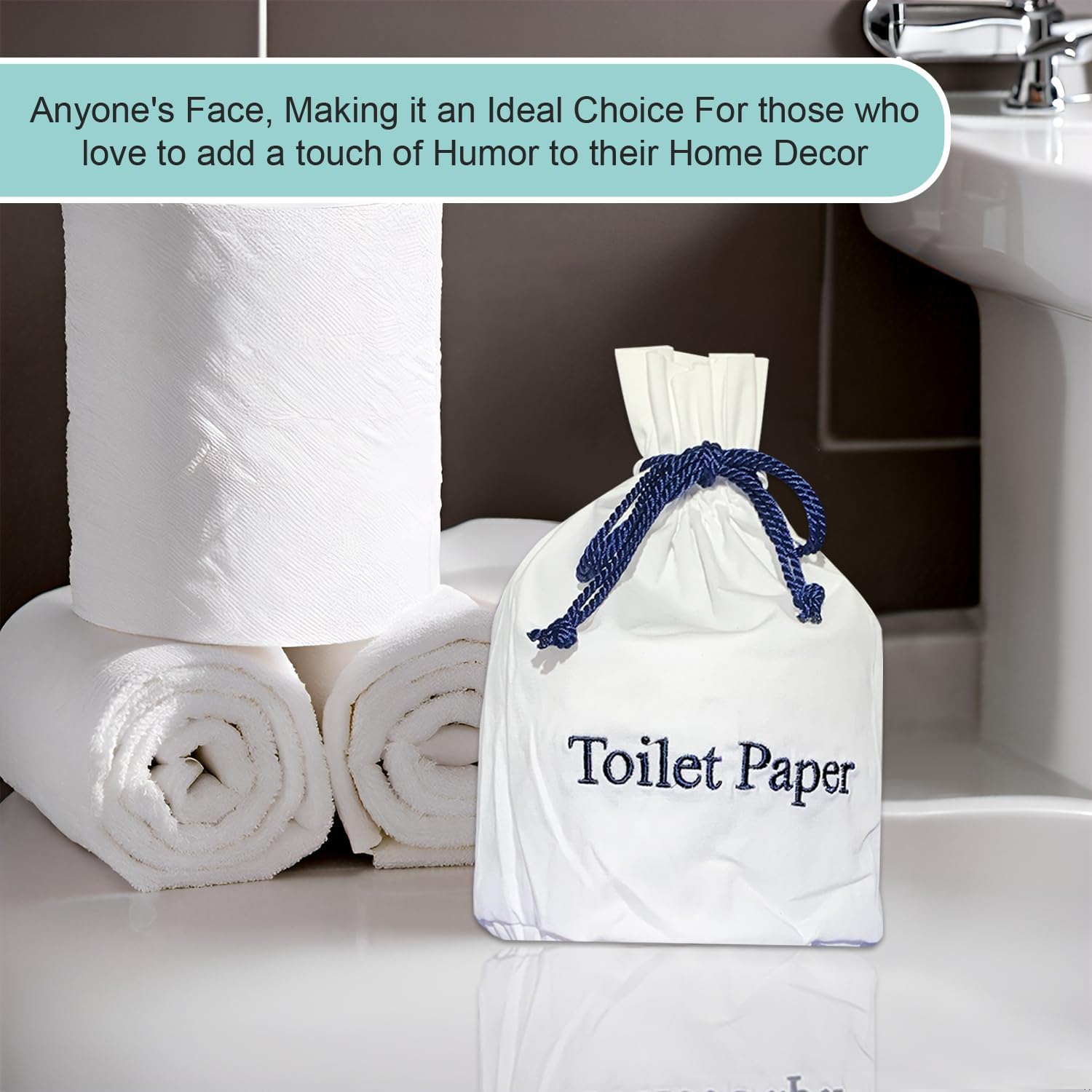 Toilet Paper Roll Cover - 9" x 5.5" Reusable Cotton Toilet Paper Cover with Drawstring Closure – Decorative Bathrooms Tissue Roll Holder Bag