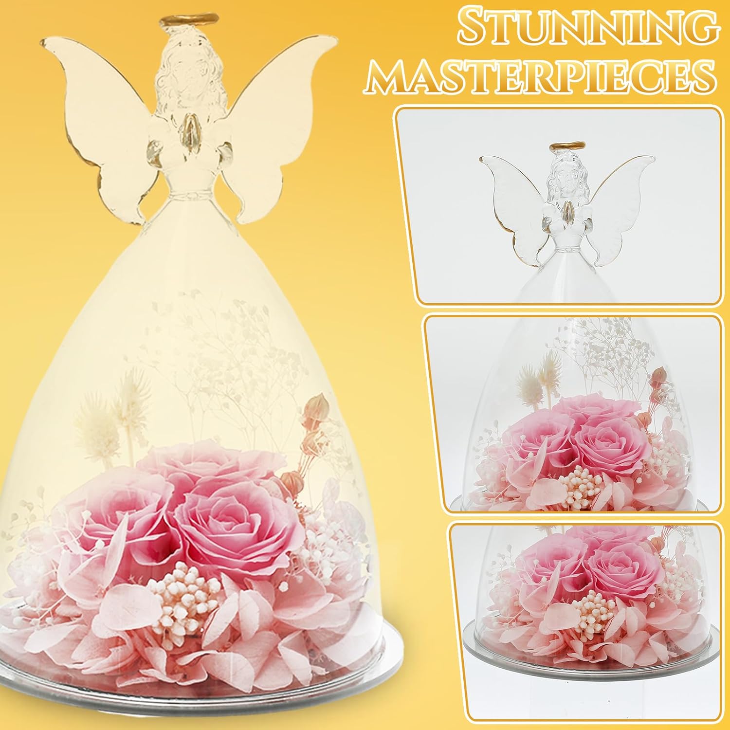 Angel Roses Presents, Romantic Preserved Flower Rose Presents, Exquisite Angel Preserved Rose Birthday Gifts for Grandma Her Women Mom Wife (Pink)